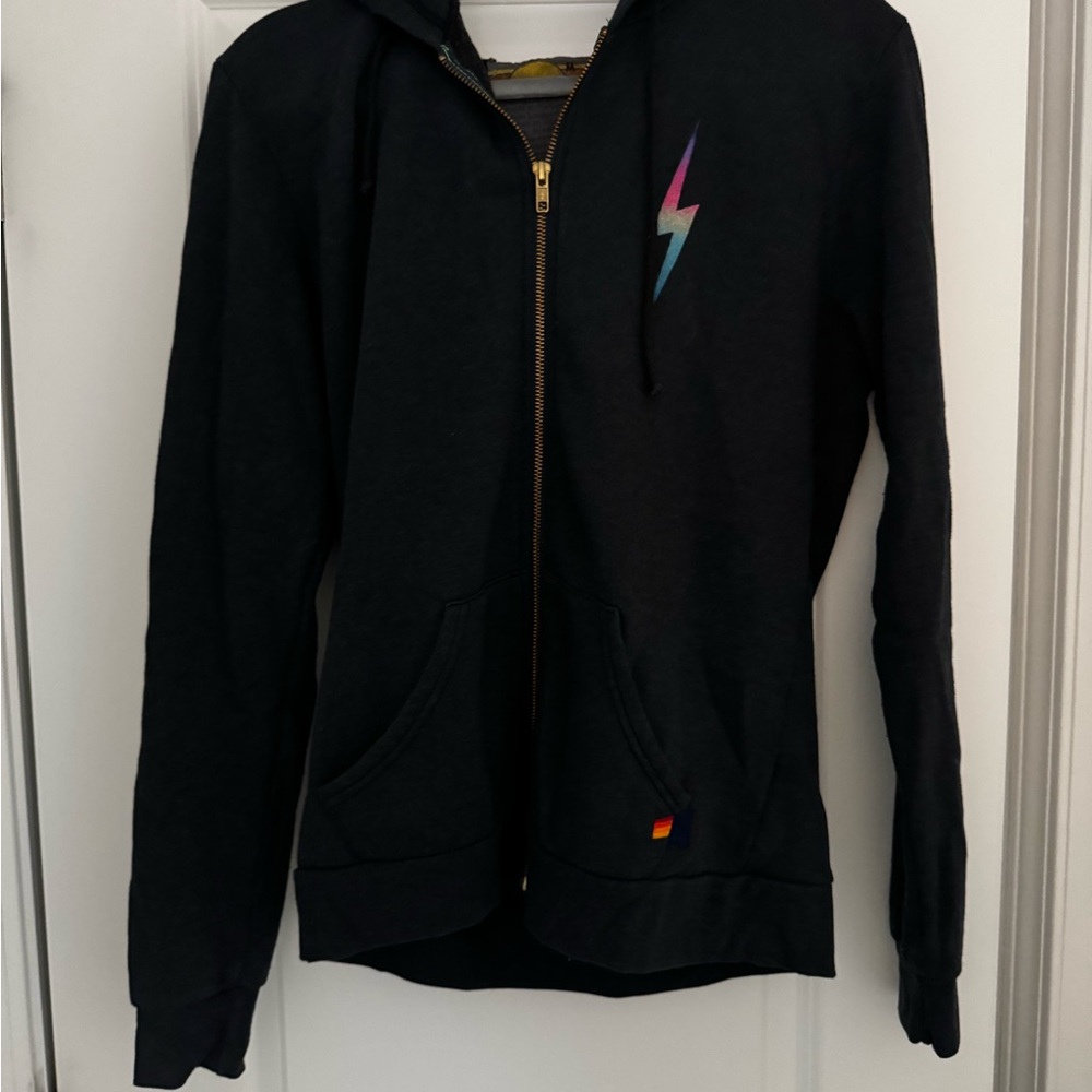 Aviator Nation Black Hoodie with Multicolor Lightning Bolt